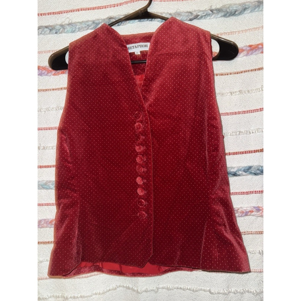 VTG Metaphor Red Velvet Vest Womens Size 6 Vest Button Sleeveless Red